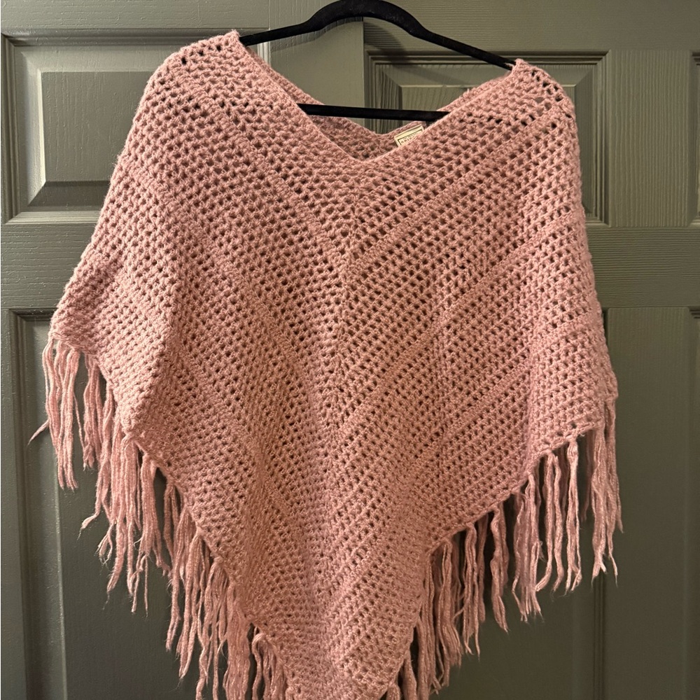 Arizona Jean Company Blush Pink Crochet Fringe Poncho